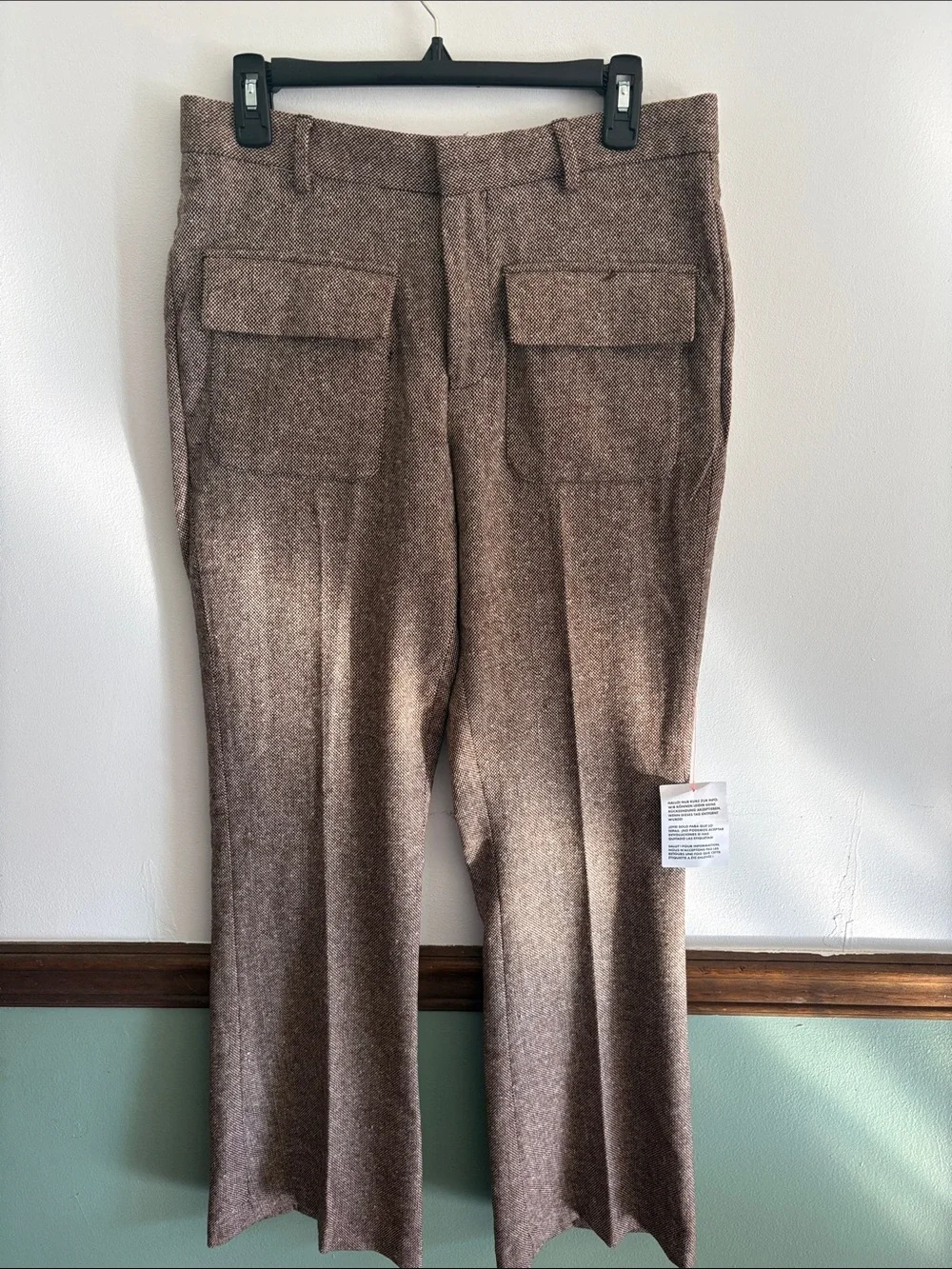 ASOS Design Mens Smart Flare Wool Mix Pants with Front Pockets Brown